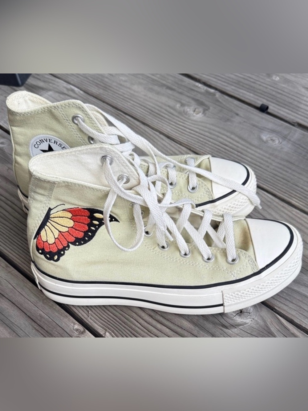 Converse High Top Sneakers with Red & Cream Butterfly Accent